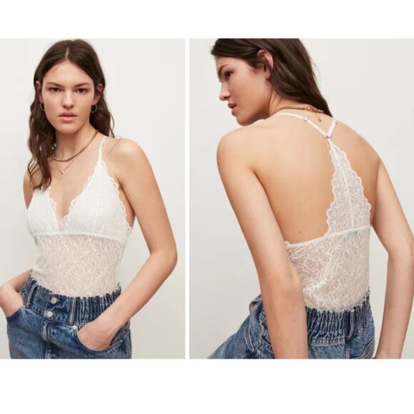 ALLSAINTS | Erity Lace Bodysuit In Chalk White - Picture 2 of 14
